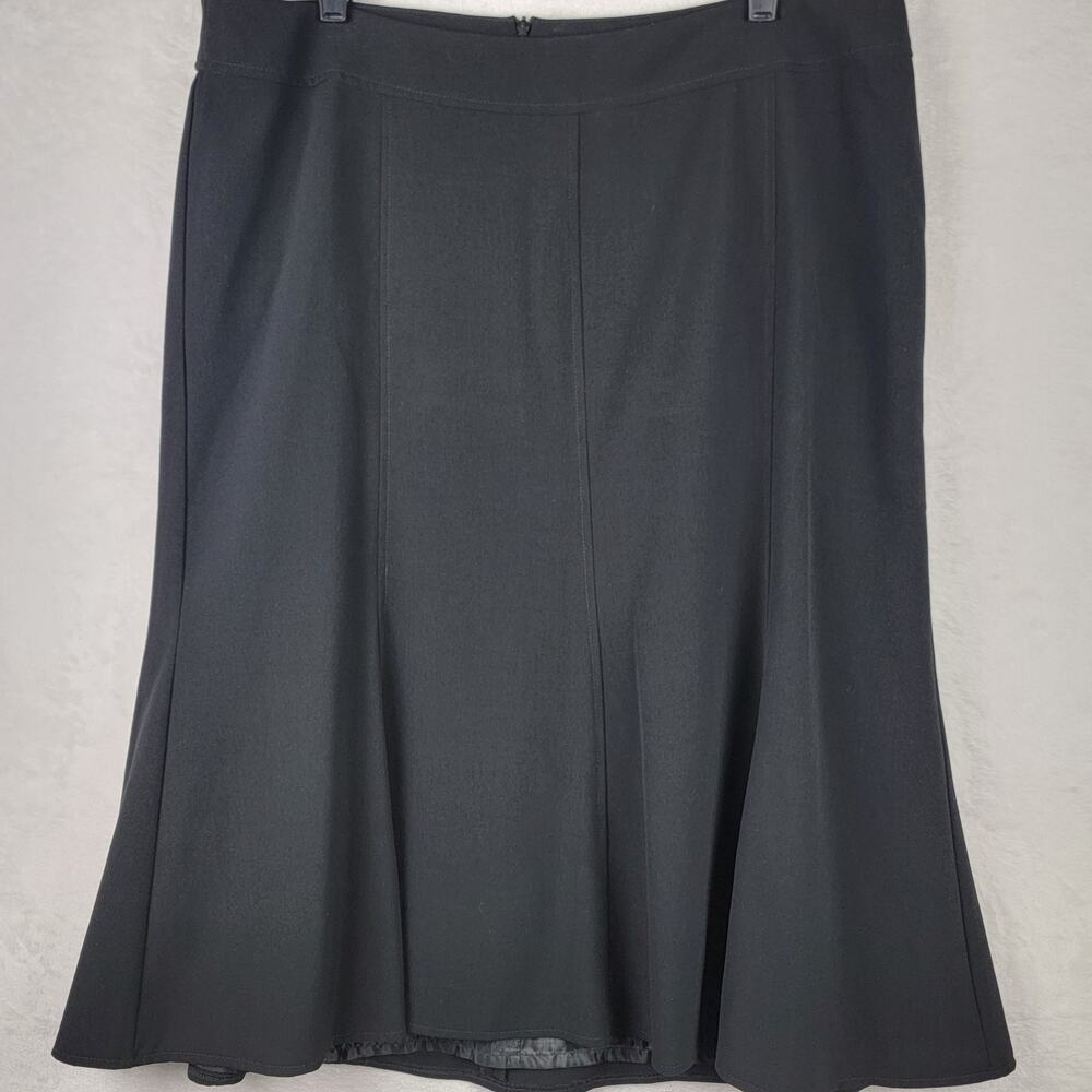 Career 16W Women Midi Black Skirt Zip Lined Flare Business Professional Modest